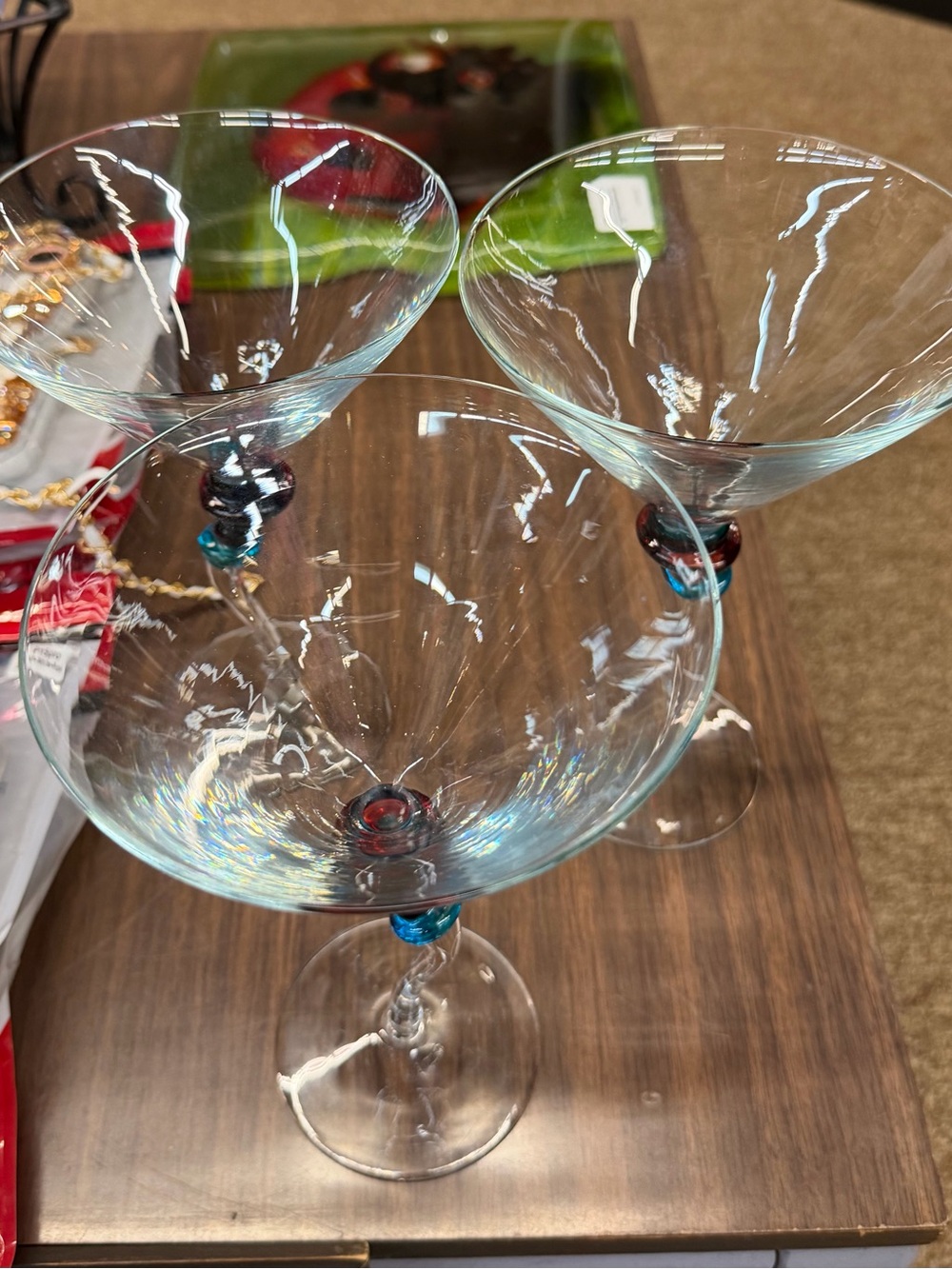 Lot Of 3 Art Deco Glass Blown Martini Glasses - Picture 2 of 6